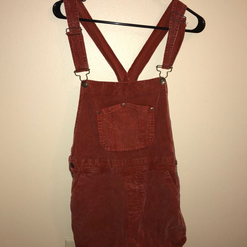 Forever 21 orange corduroy overall shorts.